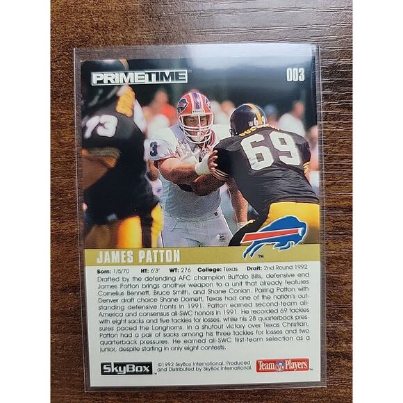 James Patton 1992 Skybox Primetime #3 - Rookie - Bills - NFL - Freshly Opened - Picture 2 of 2